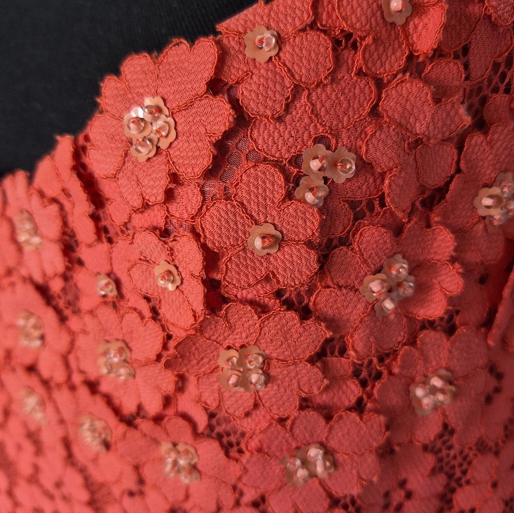 Michael Kors 3D Floral Maxi Dress Size Large Coral Orange Lined V Neck Fairy - Picture 4 of 16